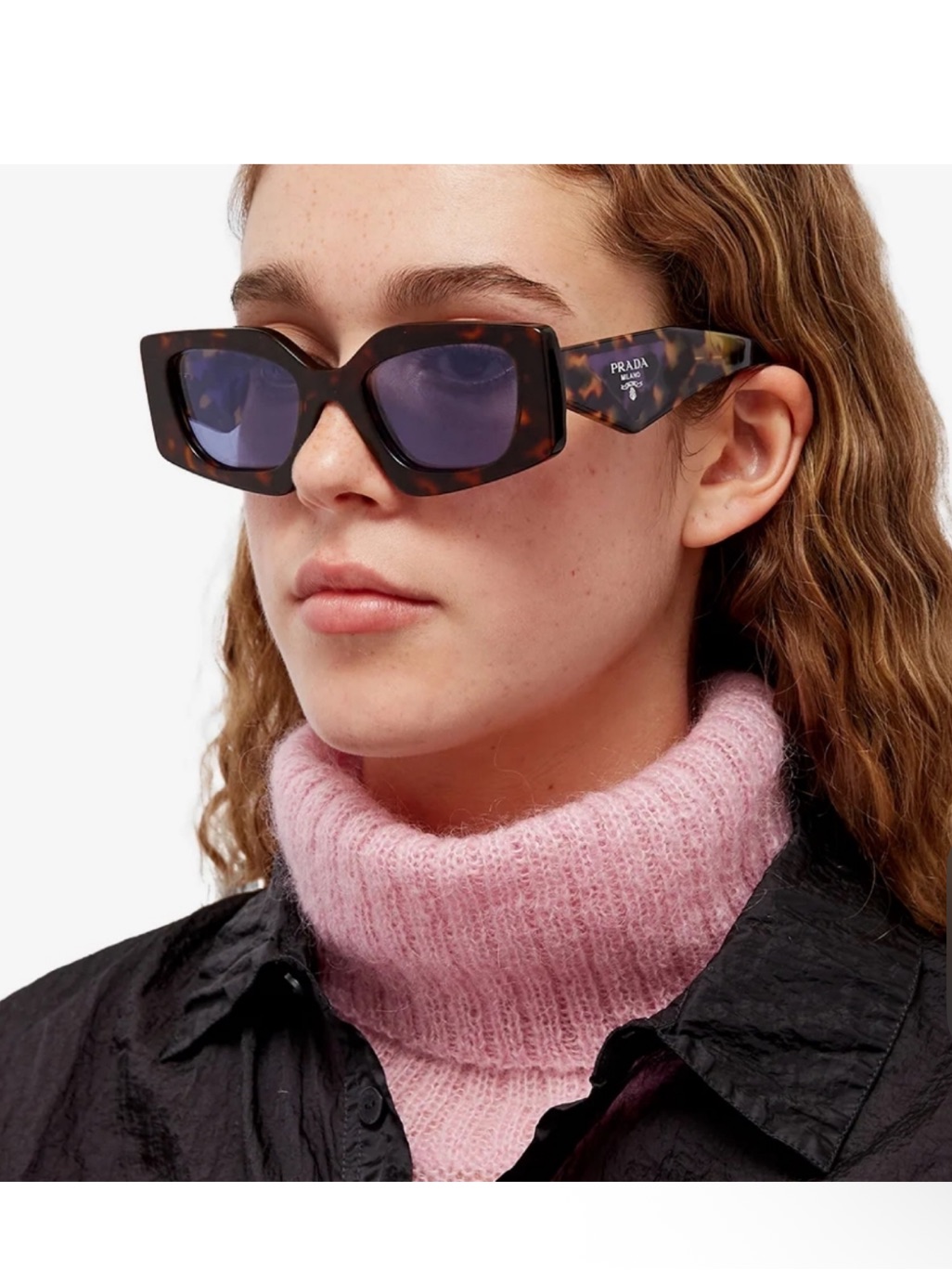 Prada Tortoiseshell Rectangular Sunglasses With Lavender Lenses